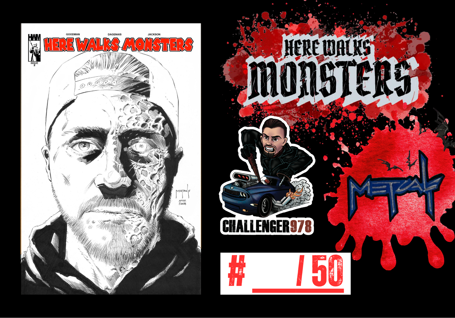 Here Walks Monsters Issue 2 B&W Jason Metcalf FINCH Homage Challenger978 Exclusive